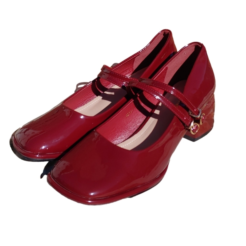 Women's Patent Burgundy Mary Jane Shoes with Block Heels size US 10 Euro 41 - Picture 12 of 17